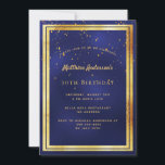 30. Geburtstag Party blauer Goldbarsch Konfetti Sp Einladung<br><div class="desc">Eine trendige,  moderne Party Einladung zum 30. Geburtstag für Männer,  Typ und Männer. Ein dunkelblauer,  marineblauer Hintergrund. Die blaue Farbe ist ungleichmäßig. Mit einem goldenen Rahmen und goldenen Konfetti-Imitat sprinkle,  goldfarbene Buchstaben. Vorlagen für Ihre Party-Informationen. Zurück: blauer Hintergrund mit Konfetti sprinkle.</div>
