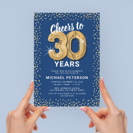 30. Geburtstag Party Blue Gold Einladung