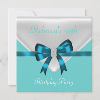 30. Geburtstag Party Bow White Aquamarin Blue 2 Einladung