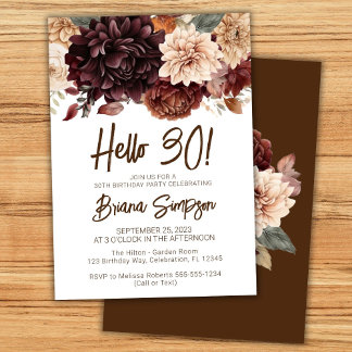 30. Geburtstag Party Braun Beige Blume Einladung