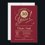 30. Geburtstag Party - Dunkelrot Einladung<br><div class="desc">30. Geburtstagsfeier Party Einladung in dunkelrot mit Imitaten Glitzer goldenes Muster. Enthält einen trendigen Typografy Script-Schriftart. Einfaches modernes Design,  ideal für ein elegantes Party. Feiert bis 30 Jahre! Kann in jedem Alter personalisiert werden! Bitte schreiben Sie mir,  wenn Sie weitere Anpassungen benötigen.</div>