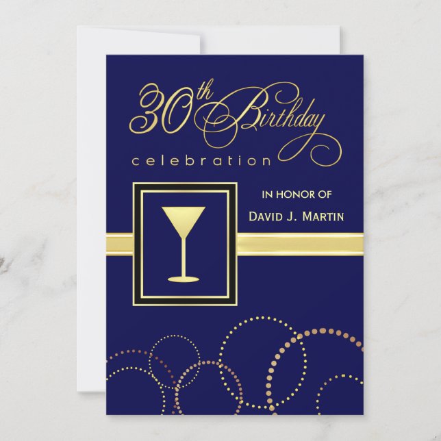 30. Geburtstag Party Einladungen - Blue & Gold (Vorderseite)