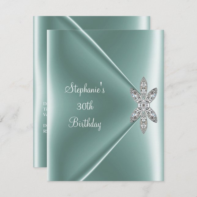 30. Geburtstag Party Elegant Mint Green Jewel Einladung (Vorne/Hinten)