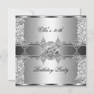 30. Geburtstag Party Elegant Silver Floral Jewel Einladung
