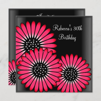 30. Geburtstag Party Elegante Schwarz Rosa Blume Einladung
