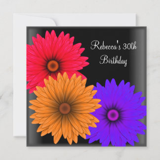30. Geburtstag Party Elegante Schwarze Blume Einladung