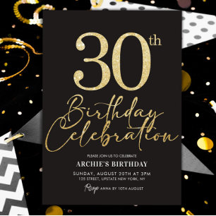 30. Geburtstag Party Eleganter Schwarzer Glitzer Einladung