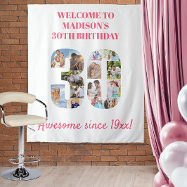 30. Geburtstag Party Foto Collage Hintergrund Rosa Wandteppich