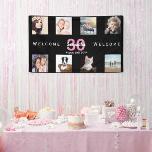 30. Geburtstag Party Foto Collage Mädchen schwarz Banner