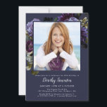 30. Geburtstag Party Foto Moody Lila Floral Einladung<br><div class="desc">Moody und mysteriös lila Rose und Pioniere Set für dieses elegante 30. Party. Der weiße Text wirklich Pop! Formell, aber mit einer modernen Drehung für die Frau, die immer ein Gefühl von Stil und Liebe Blume gehabt hat. Dieses Element ist Teil der Moody Lila Blume-Auflistung. Es enthält die Elemente, die...</div>
