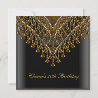 30. Geburtstag Party Gold Bronze Beads Black Einladung