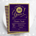 30. Geburtstag Party - Gold Lila JEDES ALTER Einladung<br><div class="desc">Party Einladung zum 30. Geburtstag für Männer oder Frauen. Elegante Einladungskarte lila mit Imitate Glitzer Goldfolie. Features typografischer Script-Schriftart. Feiert bis 30 Jahre! Kann in jedes Jahr personalisiert werden. Ideal für ein Meilenstein Erwachsenenfeiern.</div>