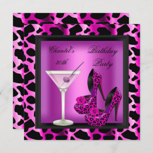30. Geburtstag Party Hot Pink Leopard Martini Einladung