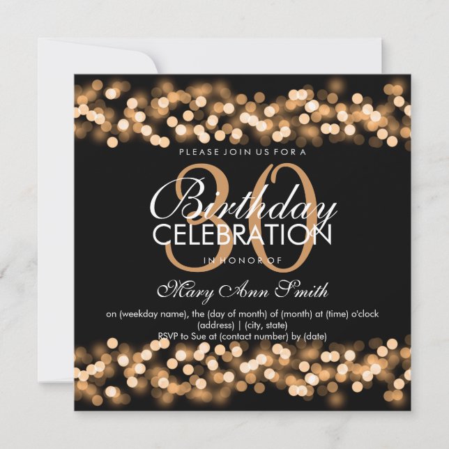 30. Geburtstag Party Imitate Gold Hollywood Glam Einladung (Vorderseite)