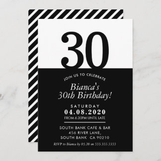 30. GEBURTSTAG PARTY INVITE moderne minimalschwarz Einladung
