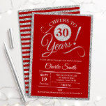 30. Geburtstag Party - JEDES ALTER Rot Silber Einladung<br><div class="desc">Party Einladung zum 30. Geburtstag für Männer oder Frauen. Elegante Einladungskarte in Rot mit Imitaten Glitzer Silber Folie. Features typografischer Script-Schriftart. Feiert bis 30 Jahre! Kann in jedes Jahr personalisiert werden. Ideal für ein Meilenstein Erwachsenenfeiern.</div>