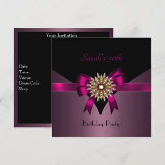 30. Geburtstag Party Jewel Bow Black Lila Pink Einladung