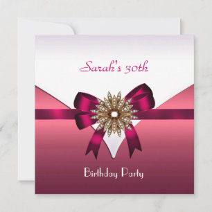 30. Geburtstag Party Jewel Bow White Pink Einladung
