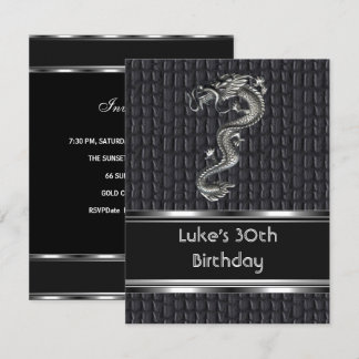 30. Geburtstag Party Leather Metal Silber Mans Einladung