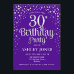30. Geburtstag Party - Lila & Silber Einladung<br><div class="desc">30. Geburtstag Party Einladung. Elegantes Design in königlichen lila und Imitate Glitzer Silber. Features stilvolle Skript-Schriftart und Konfetti. Nachricht,  wenn du ein Alter brauchst.</div>