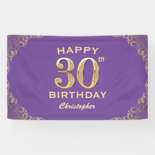 30. Geburtstag Party Lila und Gold Glitzer Rahmen Banner