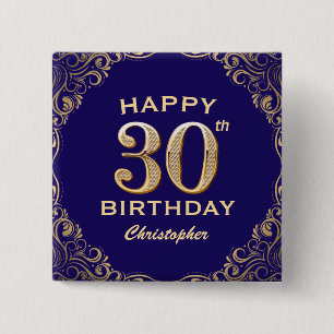 30. Geburtstag Party Navy Blue and Gold Glitzer Button