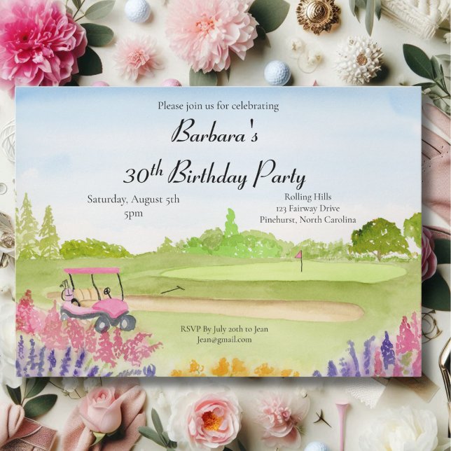 30. Geburtstag Party Pink Golf Cart Golfplatz Einladung (Von Creator hochgeladen)