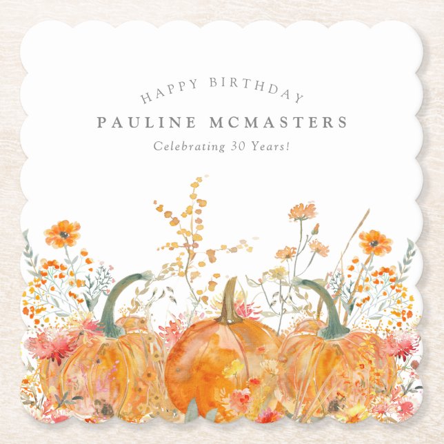 30. Geburtstag Party Pumpkin Wildblume Custom Untersetzer (Vorderseite)