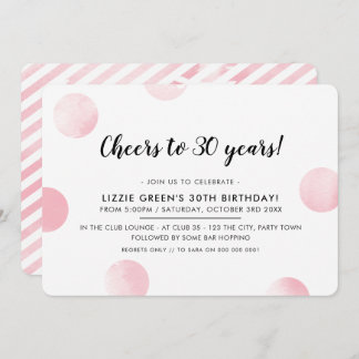 30. GEBURTSTAG PARTY rosa Aquarellpolka Punkte Einladung