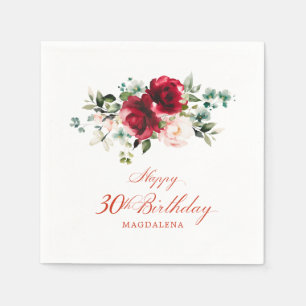 30. Geburtstag Party Rosa Rote Blüte Custom Serviette
