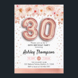 30. Geburtstag Party - Rose Gold Balloons Einladung<br><div class="desc">Party Einladung zum 30. Elegantes Design in Imitate Glitzer Rose Gold mit Blumenakzent. Einladende Karte mit Rose Gold Nummer 30 Ballons,  Skript-Schriftart mit Konfetti. Rosa,  weiß,  blaue Koralle. Ideal für ein stilvolles 30-tägiges Fest. Nachricht,  wenn du ein Alter brauchst.</div>