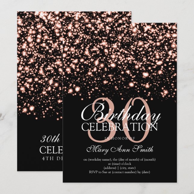 30. Geburtstag Party Rose Gold Midnight Glam Einladung (Vorne/Hinten)