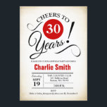 30. Geburtstag Party - Rot Schwarz-weiß Einladung<br><div class="desc">30. Geburtstagsfeier Party Einladung in Rot-Weiß-Schwarz mit Retro-cremigem Hintergrund. Feiert bis 30 Jahre! Kann in jedes Jahr personalisiert werden. Bitte schreiben Sie mir,  wenn Sie weitere Anpassungen benötigen.</div>
