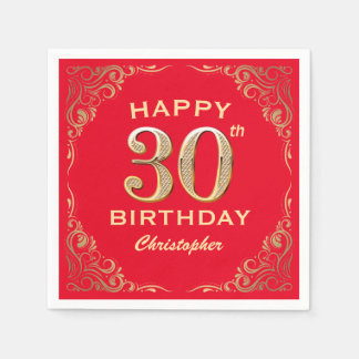 30. Geburtstag Party Rot und Gold Glitzer Rahmen Serviette