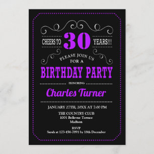 30. Geburtstag Party - Schwarz Lila Einladung