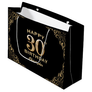 30. Geburtstag Party Schwarz und Gold Glitzer Rahm Große Geschenktüte