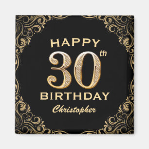 30. Geburtstag Party Schwarz und Gold Glitzer Rahm Magnet