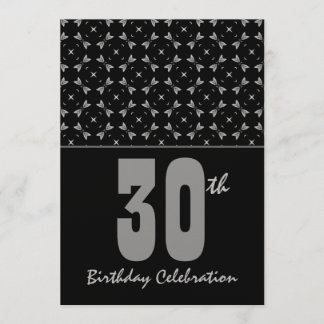 30. Geburtstag Party Schwarz und Silver Geometric Einladung
