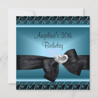 30. Geburtstag Party Silver Heart Aquamarin Blue B Einladung