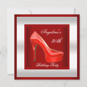 30. Geburtstag Party Silver Red High Heel Shoes Einladung