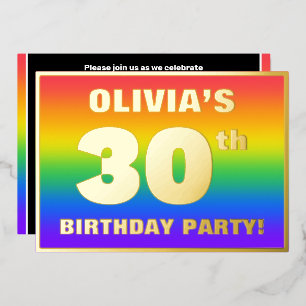 30. Geburtstag Party: Spaß, farbenfrohe Regenbogen Folieneinladung