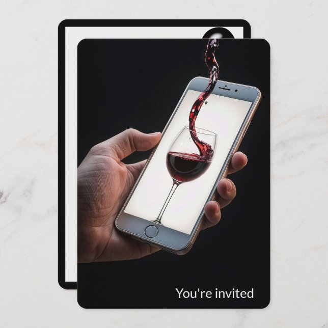 30. Geburtstag Party Wein auf Smartphone-Bildschir Einladung (Vorne/Hinten)