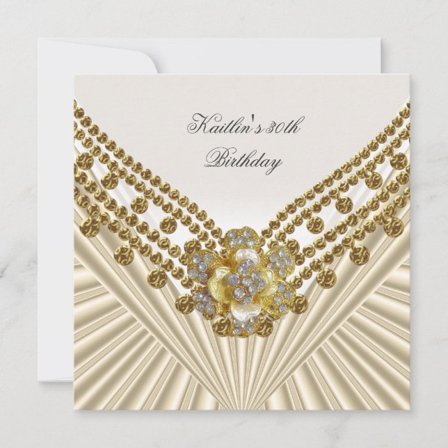 30. Geburtstag Party Weißer Creme Diamant Einladung (Vorderseite)