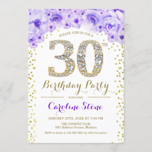 30. Geburtstag Party - Weißes Gold Lila Einladung
