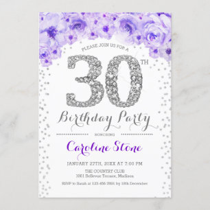 30. Geburtstag Party - Weißes Silber Lila Einladung