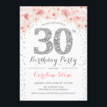 30. Geburtstag Party - Weißes Silberrosa Einladung<br><div class="desc">30. Geburtstag Party Einladung Elegantes Design in Imitate Glitzer Silber,  Rosa und Weiß. Stilvolle Blumeneinladung mit Diamanten und Rose. Ideal für eine gläserne Feier. Bitte schreiben Sie mir,  wenn Sie weitere Anpassungen benötigen.</div>