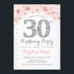 30. Geburtstag Party - Weißes Silberrosa Einladung<br><div class="desc">30. Geburtstag Party Einladung Elegantes Design in Imitate Glitzer Silber,  Rosa und Weiß. Stilvolle Blumeneinladung mit Diamanten und Rose. Ideal für eine gläserne Feier. Bitte schreiben Sie mir,  wenn Sie weitere Anpassungen benötigen.</div>