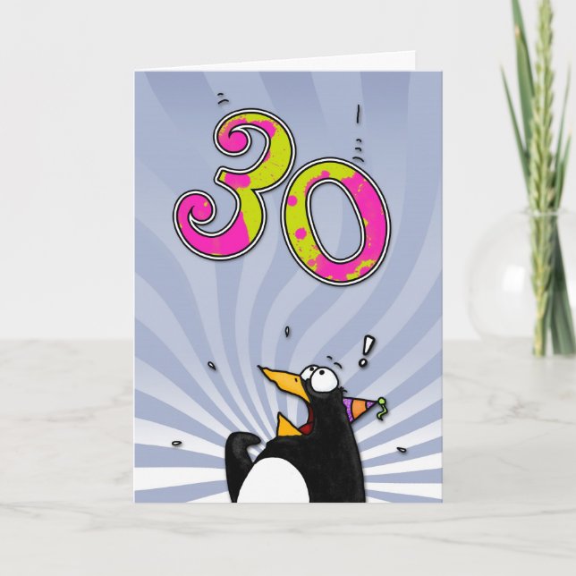 30. Geburtstag - Pinguin-Überraschungs-Karte Karte (Vorderseite)