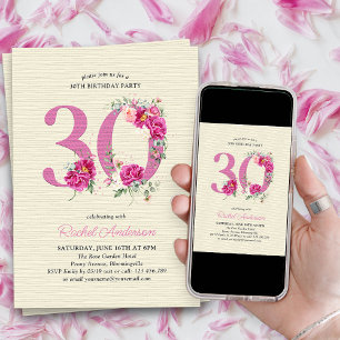 30. Geburtstag Pink Peony Floral Zahl 30 Einladung