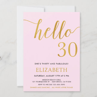 30. Geburtstag Pink und Gold Hallo 30 Einladung